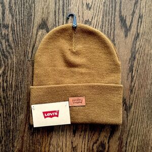 Levi's Beanie Hat Knit Cuffed Winter Warm Casual‎ Golden Brown Camel Color $35